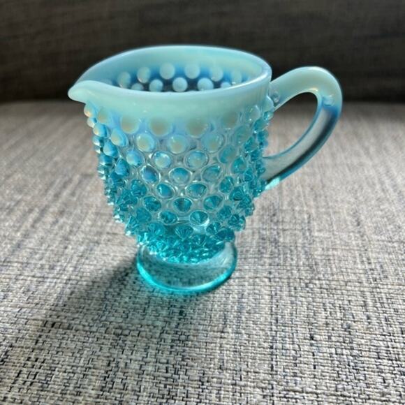 Vintage Fenton Blue Hobnail Opalescent Sugar Bowl Creamer Set‎ - Picture 4 of 8